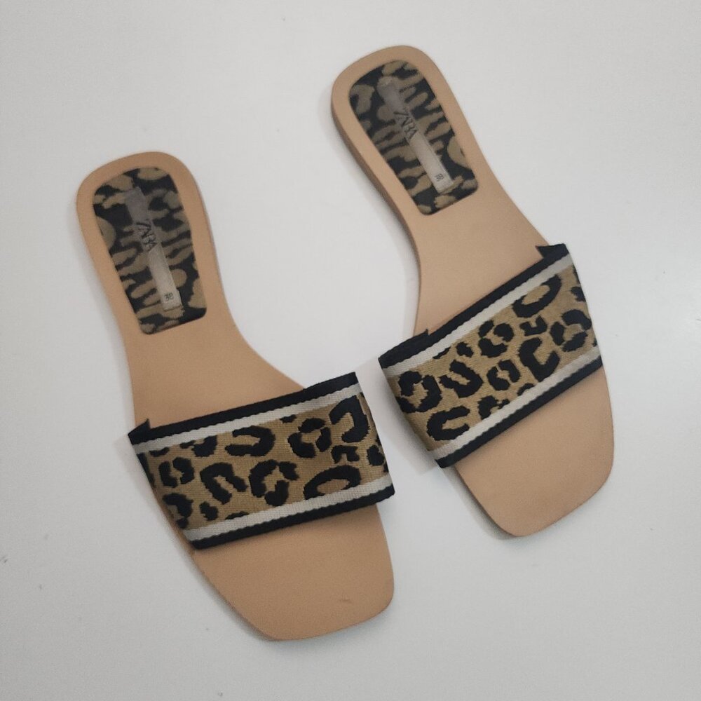 ZARA Leopard Print Y2K Style Slide Sandals Women's Size 7.5